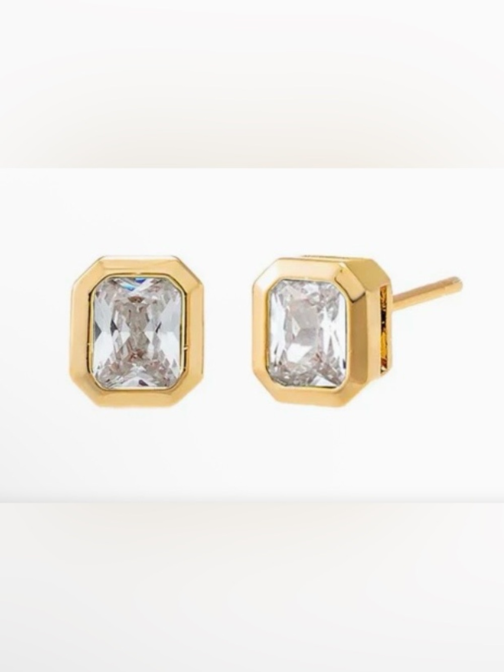 Adina Eden 14k Gold Plated and Cubic Zirconia Baguette Bezel Stud Earrings